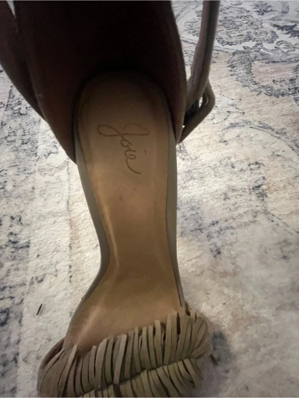 Joie Fringe Ankle-Strap Heels in Tan Pippi heels